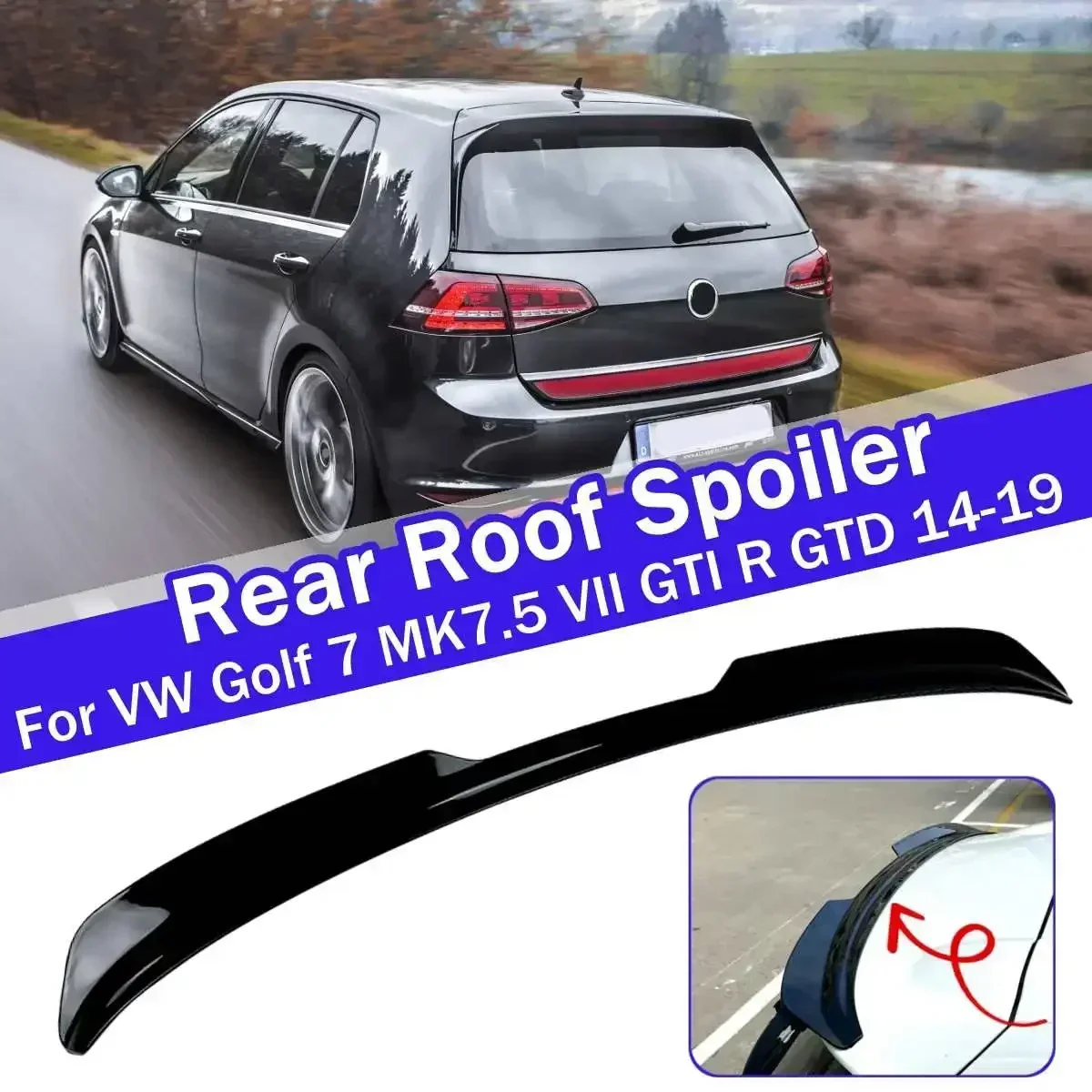 For Volkswagen VW Golf 7 MK75 VII GTI R Line/Golf 7 GTI R GTD Max 2014-2019 Rear Roof Spoiler Glossy Black Carbon Fiber Body Kit