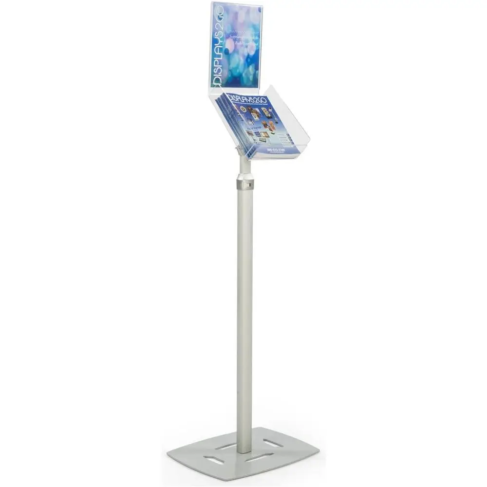

Adjustable Height 8.5 x 11 Silver Literature Stand with Sign Holder