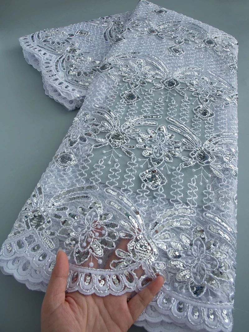 Ultimo tessuto di pizzo tulle africano di alta qualità nigeriano seta di latte ricamo paillettes pizzo per le donne abiti da sposa partito TY4527