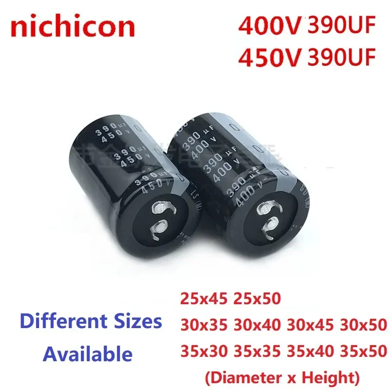 2Pcs/Lot Nichicon 390uF 400V 390uF 450V 400v390uf 450V390UF 25x45/50 30X35/40/45/50 35X30/35/40/50 Snap-in PSU Capacitor