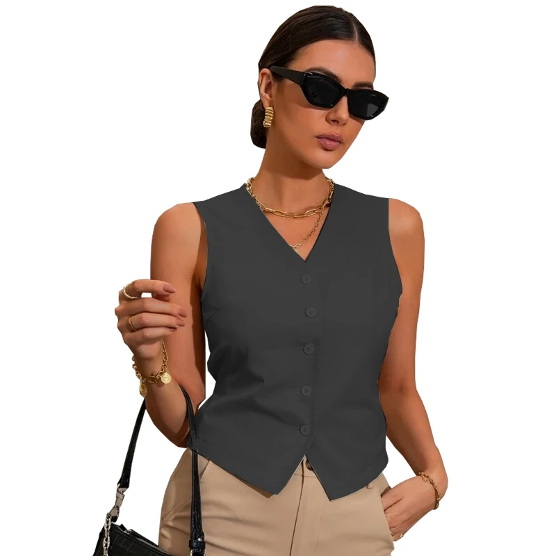 Women's Suit Vest V-Neck 4 Buttons Formal Business Workwear Office Professional Sleeveless Jacket Waistcoat for Female