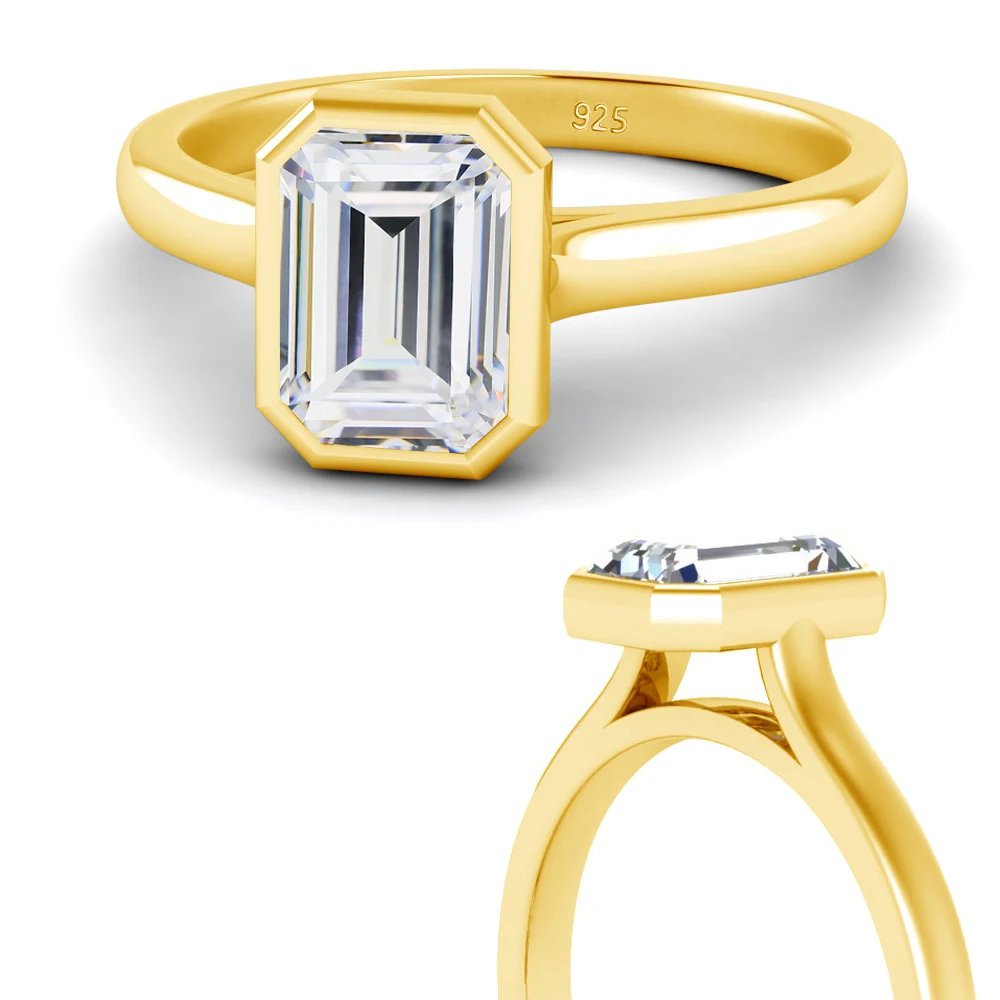 

5*7mm 1ct Moissanite Ring Emerald Cut With Certificate 100% Pure Silver 925 Wedding Party Jewel Trend Luxury Wife Gift