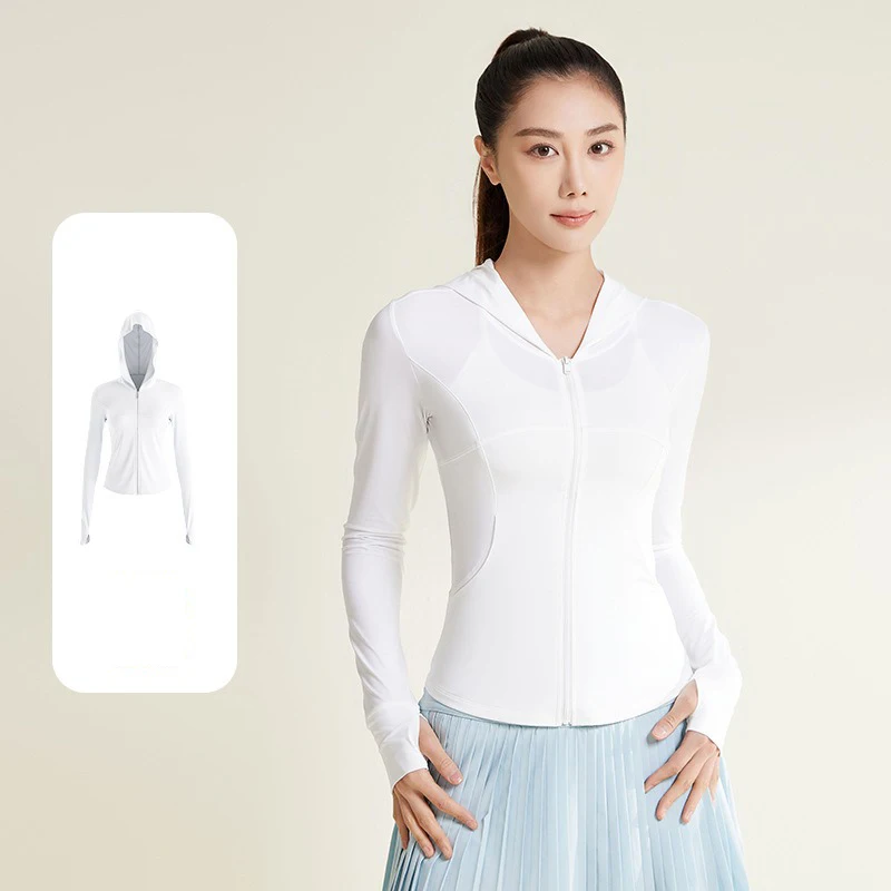 Women UPF50+ Anti-UV Sun Protection Yoga Outerwear Ice Silk Lightweight Breathable Outdoor Running Casual Versatile Yoga Hoodie