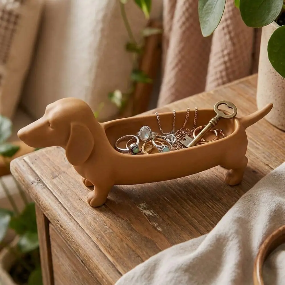 Ornaments 3D Printed Dachshund Storage Tray Plastic Funny Jewelry Catchall Dish Animal Catchall Tray for Entryway Bathroom