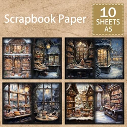 10 Sheets A5 Size Christmas Shop Window Bread Donuts Background Vintage Grunge Journal Planning Scrapbooking