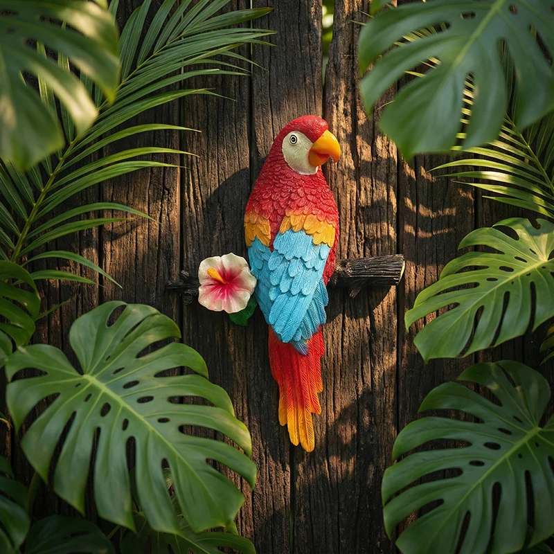 Resin Parrot Wall Hanging Decoration, Realistic Macaw 3D Wall Hanging, Home and Garden Landscaping Decoration Hanging Ornament