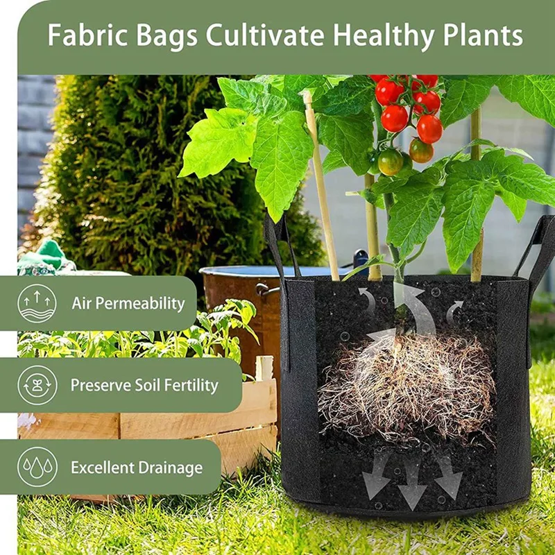 24-Pack Grow Bags 5 Gallon, Thick Fabric Planter Bags For Vegetables, Sturdy Handles & Reinforced Stitching