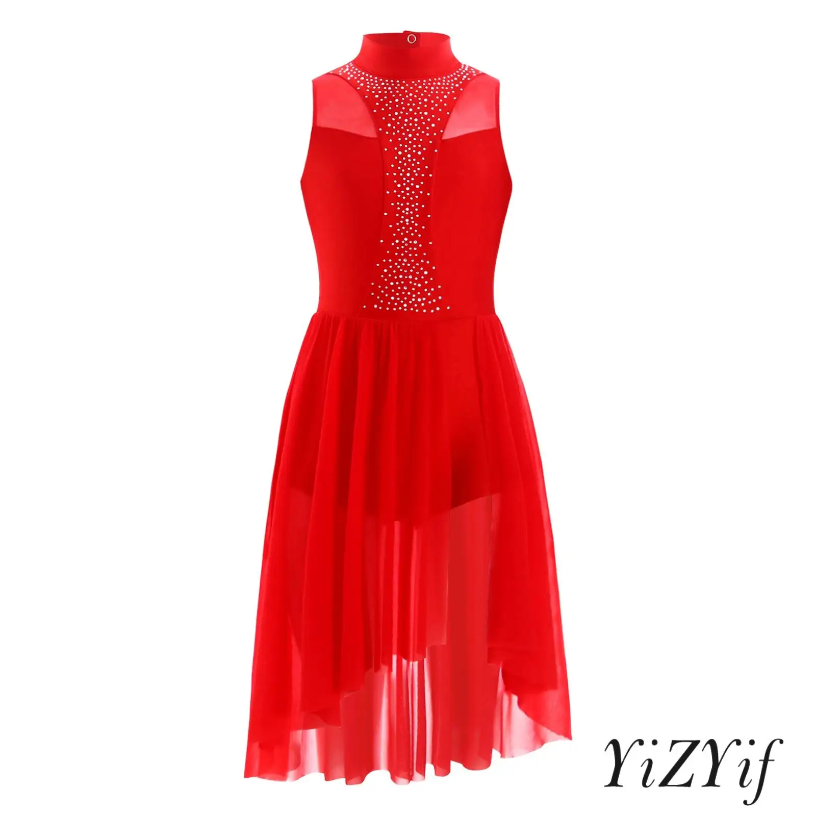 

Kids Girls Rhinestone Gymnastics Figure Skating Costume Ballet Jersey Outfits Split Mesh Skirt Leotard Tutu Lyrical Dance Dress