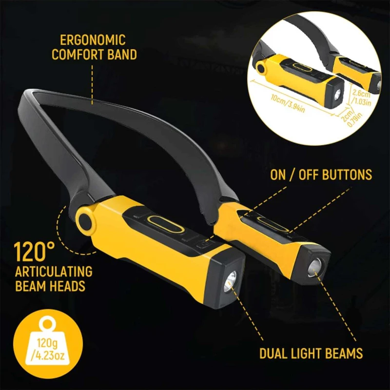 Portable LED Neck Light Rechargeable Book Light 2 Brightness Levels Bendable Arms Ideal Using for Reading Camping Repairing