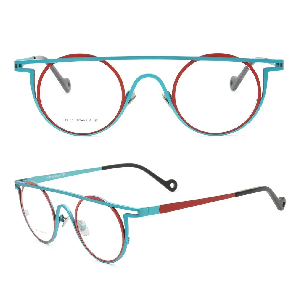 Retro Vintage Pure Titanium Optical Glasses Frames Lightweight Prescription Eyeglass Frame for Men And Women in Blue