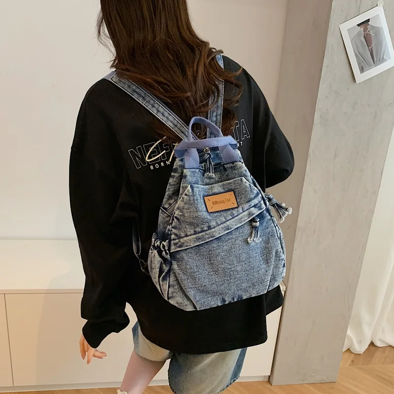 

Fashion zipper Solid Denim Backpack for Women Y2K Style Multi-functional Small Shoulder Bag Commute Shopping Casual Handbag