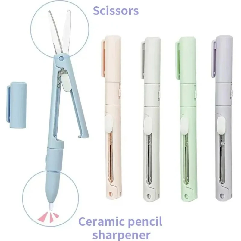 1 قطعة مقص صغير محمول الة قطع الورق سكين 2 في 1 متعدد الوظائف جيب القلم شكل سكرابوكينغ نحت قطع أدوات الرسم