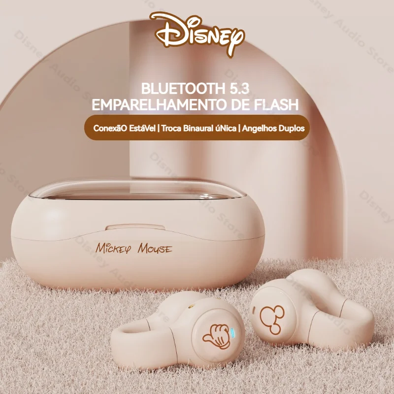 Disney Clip-On Sem Fio Bluetooth Fones De Ouvido, Alta Qualidade De Som, Cancelamento De Ruído, Gaming Video, Dual Host, Auriculares Esportivos