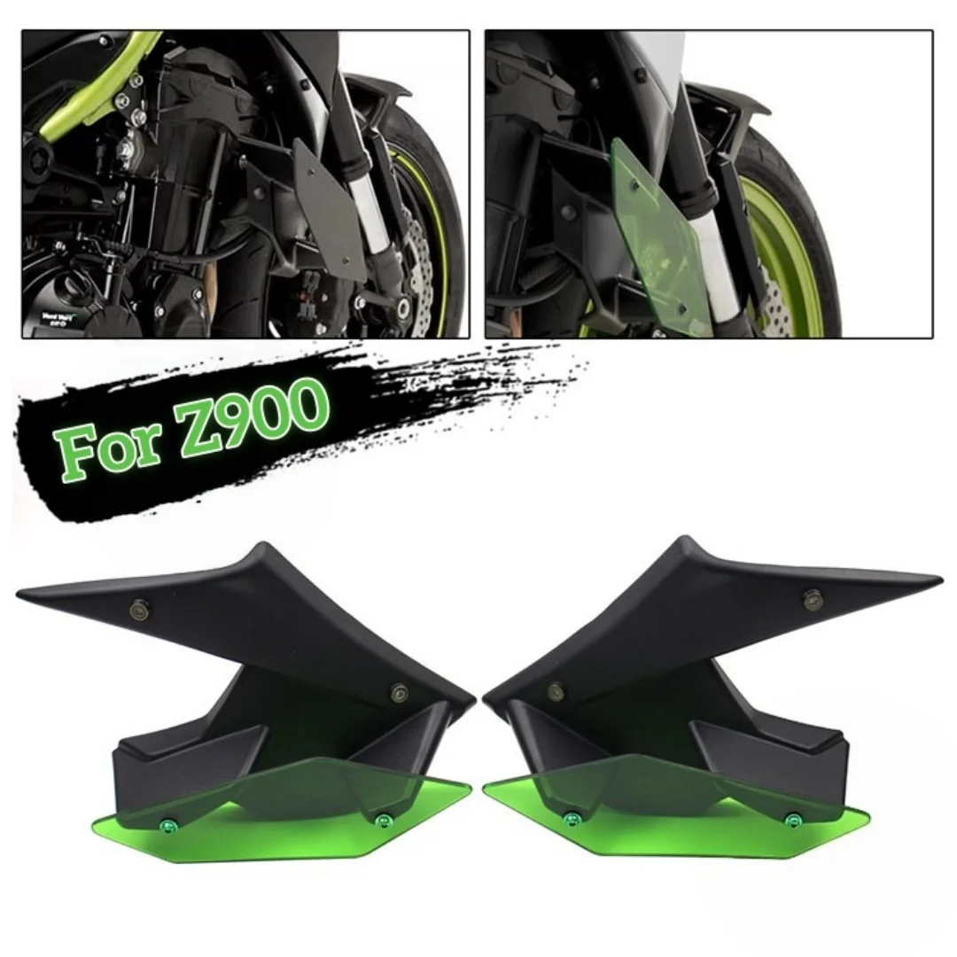 For the Kawasaki Z900 motorcycle, install the side diffuser side spoiler on the leading edge of the side wing.