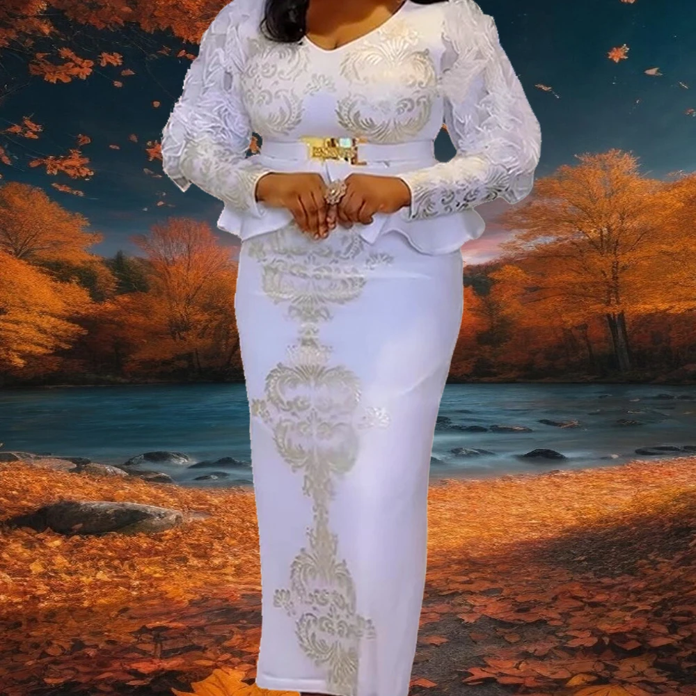 

Luxury Plus Size African Evening Dresses for Women Sequin Flower Wedding Party Gown Ankara Dashiki Africa Clothing Turkey Kaftan