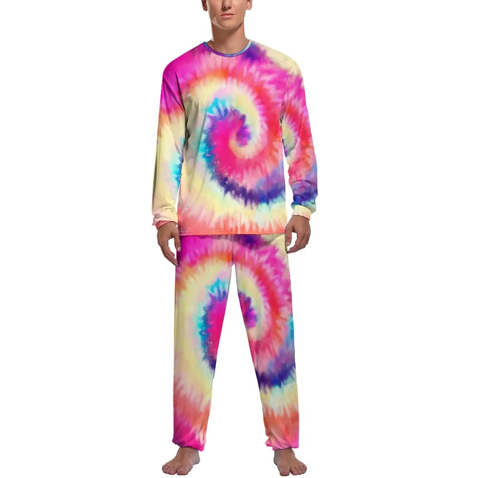 

Rainbow Swirl Pajamas Winter 2 Piece Ombre Tie Dye Cute Pajama Sets Male Long-Sleeve Sleep Graphic Home Suit