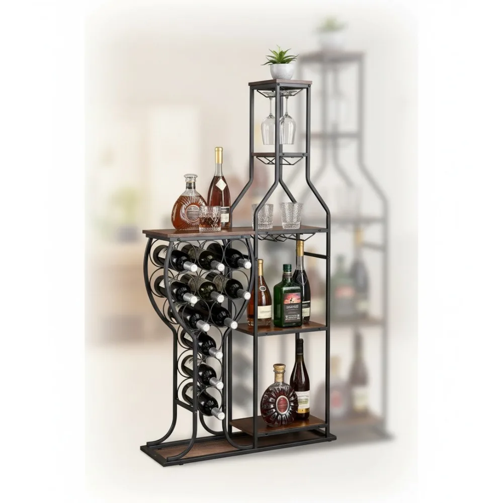 

5-Tier Wooden Wine Rack Floor Stand, 11 Bottle Storage Cabinet for Home Bar Kitchen Dining Room Space Saving
