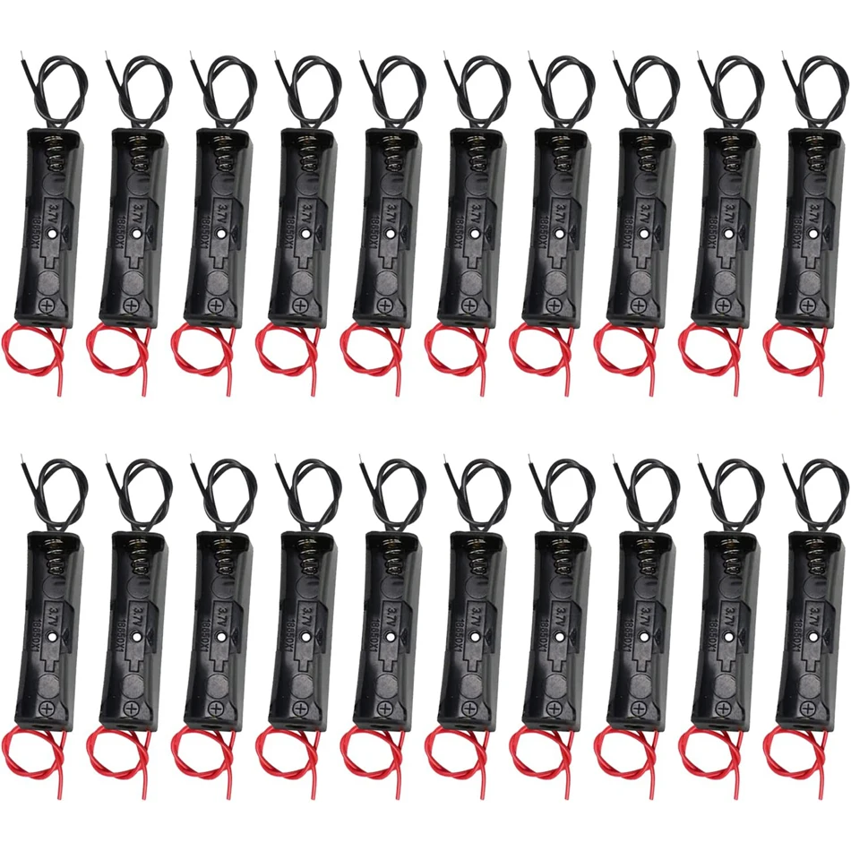 20pcs 18650 Battery Holder 18650 Battery Clip 1 Slots 3.7V Plastic 18650 Battery Storage Box Case with Connect Lead