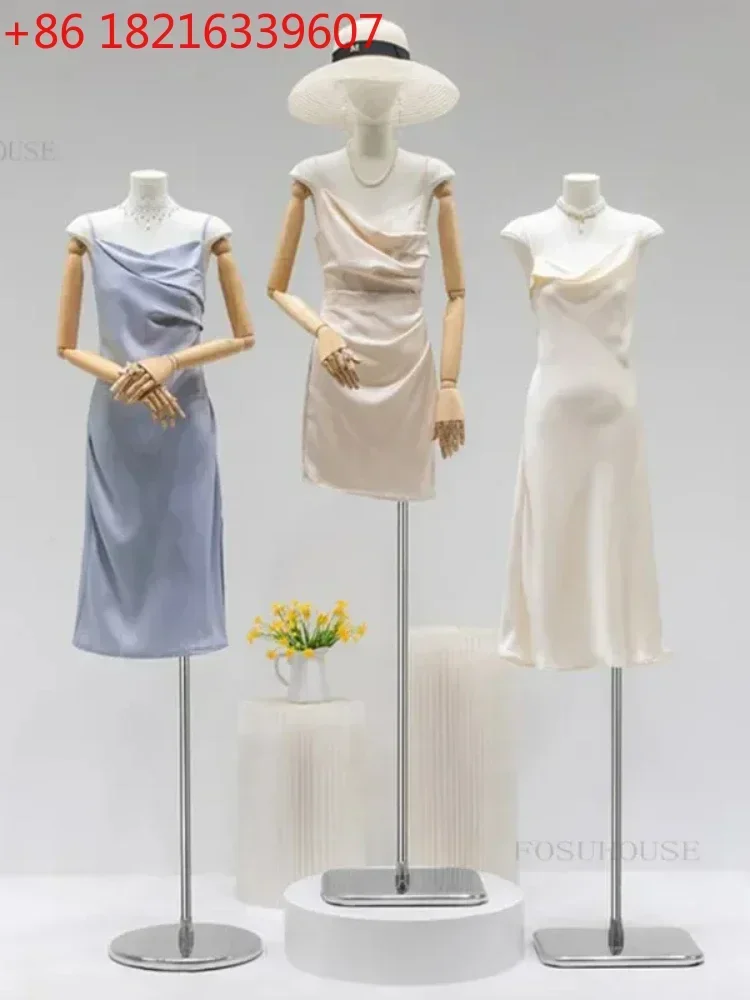 TAO Slim Mannequins Fabric Cover Female Half Mannequin Body Metal Base for Wedding Display Rack Clothing Store Model Adjustable