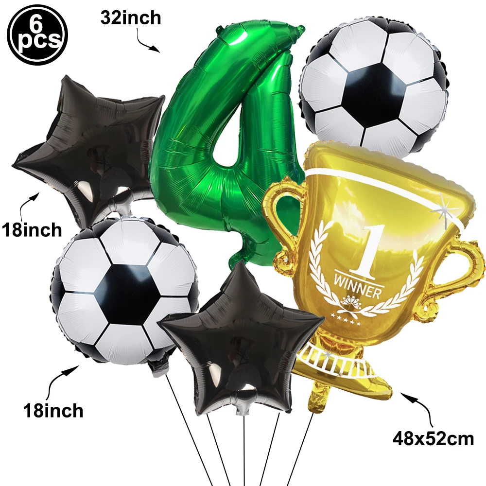 Soccer Party Balloons Set Gold Trophy Green Blue Black Red Number 0-9  Football Balloon Sports Theme Boy Birthday Party Decors view 6