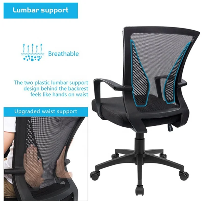 YYHC-2024 Best home office chair middle back rotating waist support desk chair back net computer chair with armrest