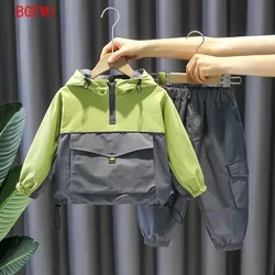 Boys Long Sleeved Windproof Sets New Handsome Boys' Spring Autumn Two Color Patchwork Children's Wear Baby Sports Two Piece Set