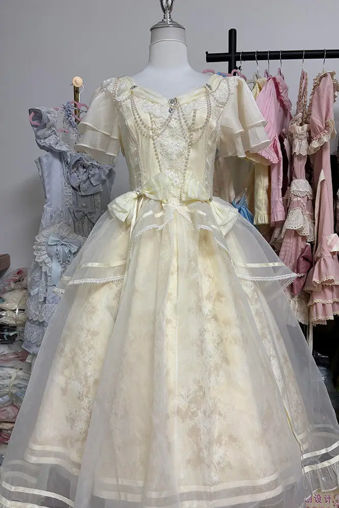 

Elegant French Bow Robe - Summer White Princess Gown Sweet Aesthetic Vintage Long Dress for Women Fashion Ladies Party Wear