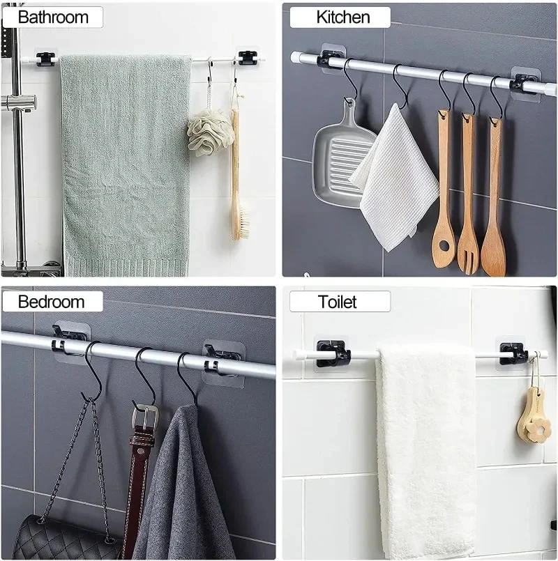 Door Curtain Telescopic Rod Hook Non Punching Adhesive Bracket Clip Horizontal Rod Curtain Rod Hook Curtain Rod Clip Fastener