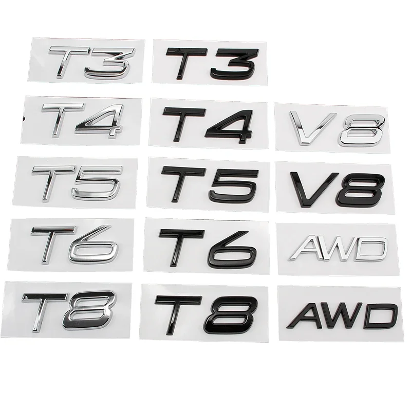 Car Trunk T3 T4 T5 T6 T8 V8 AWD Words Letters Logo Emblem Badge Decals Sticker For Volvo S40 S60 S80 S90 XC40 XC60 XC80 XC90 V70