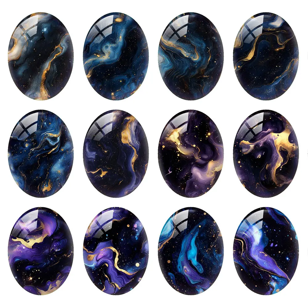 Random Mixed Round/Oval/Square Black Nebula Marble Ink Fluid Photo Glass Cabochon Flatback Demo Cameo For Diy Jewelry Making
