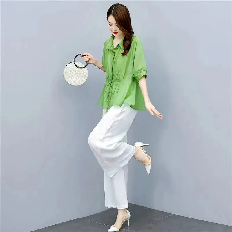 

Fashion Cotton And Hemp Set For Women Spring/Summer 2026 New Female Large Size Wide Leg Pants Two Piece Set Ladies Suit