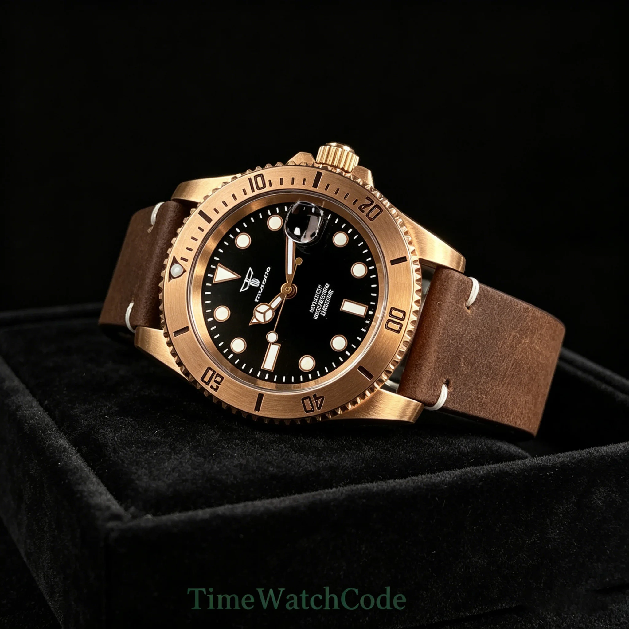 Tandorio CUSN8 Bronze Automatic Watch for Men Japan NH35A Asia2824 MIYOTA8215 Waterproof Leather Strap Sapphire Crystal 40mm