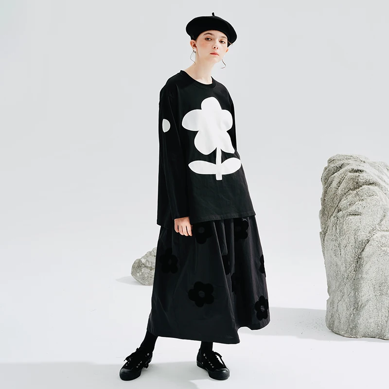 imakokoni 2025 autumn new original design pure cotton flowers black thigh pants culottes women 234234