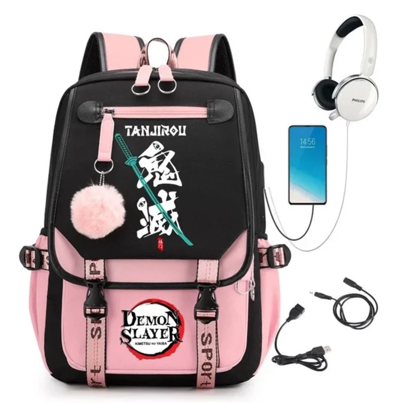 

Anime Demon Slayer Cartoon Backpack Schoolbag USB Charge Port Laptop Bag Men Women Fashion Rucksack Travel Shoulder Outdoor Bags