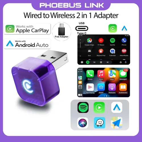 Mini Dongle inalámbrico Carplay, adaptador portátil Android para coche, conexión estable PlugPlay, amplia compatibilidad, sistemas inteligentes para coche
