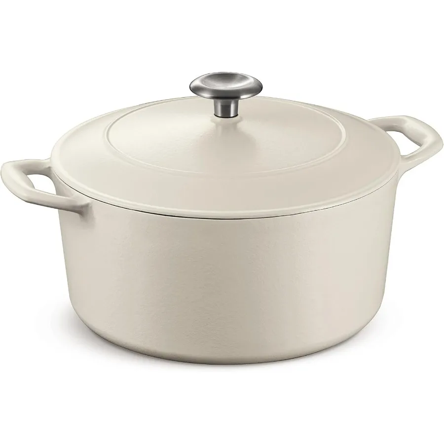 وعاء فرن هولندي من الحديد الزهر المطلي بالمينا من بيستو مع غطاء، دائري 5.5 لتر، أبيض غير لامع #2