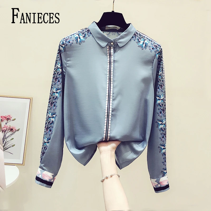 FANIECES S-3XL Blue Fashion Business Shirts Office Lady Long Sleeve Blouse Women Clothing Button Shirt Plus Size Ladies Tops6260