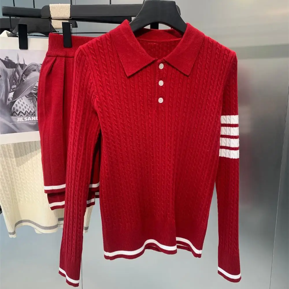 Zestaw dla kobiet: elegancki sweter z dzianiny z wzorem w warkocze i spódnica w stylu poodle, idealny na wiosnę, modny, w stylu college, spódnica do kostek.