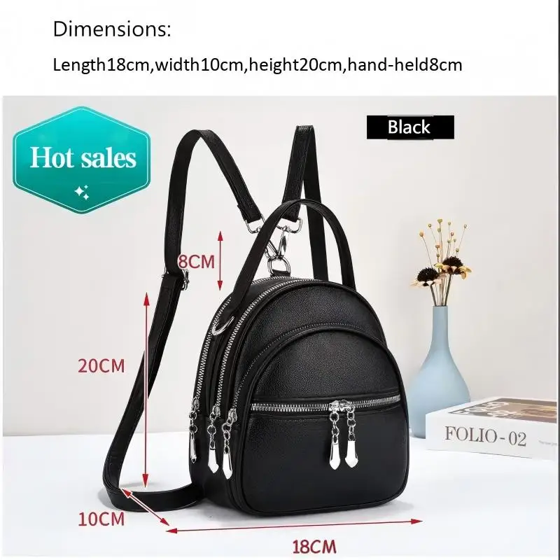Ein hochwertiger multifunktionaler kleiner Rucksack für Damen, eine neue Mini-Handtasche in Uni-Farbe, im lässigen Schulstil. – Detail 10