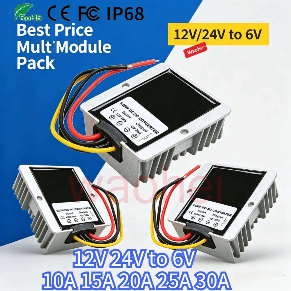 12V 24V to 6V 10A 15A 20A 25A 30A DC-DC Converter Step Down Voltage Regulator 10-36V to 6V Buck for Toy Car Power Supply Module