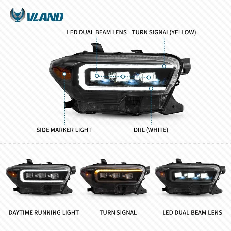 LED Headlight Assembly For Toyota Tacoma 2015-2020, Featuring Dynamic Welcome And Breathing Light Effects