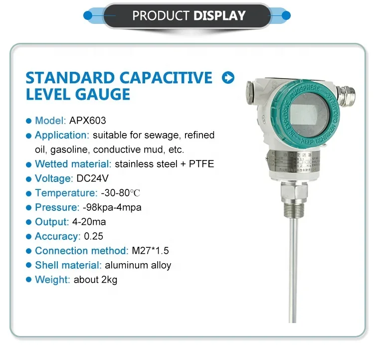 Industrial Grade Diesel Fuel Tank Level Gauge Capacitive LCD Display Water Level Sensor for Diesel and Liquid Tanks