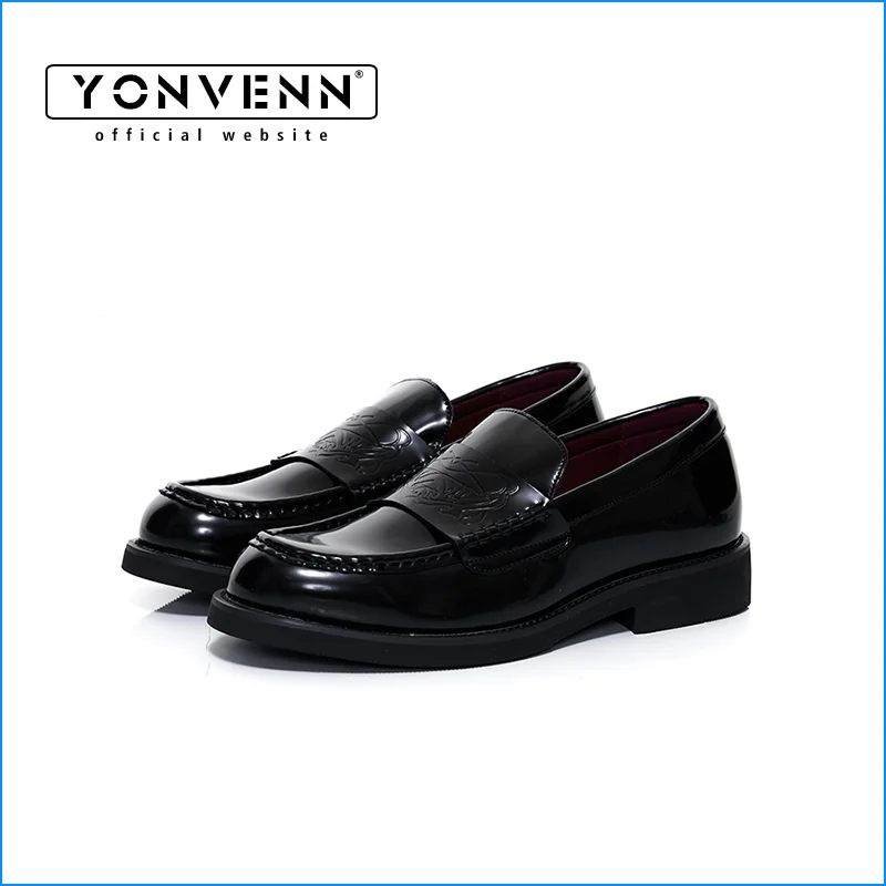 

New vampire loafers men's top layer cowhide formal dress leather shoes, black minimalist glossy business casual work derby shoes