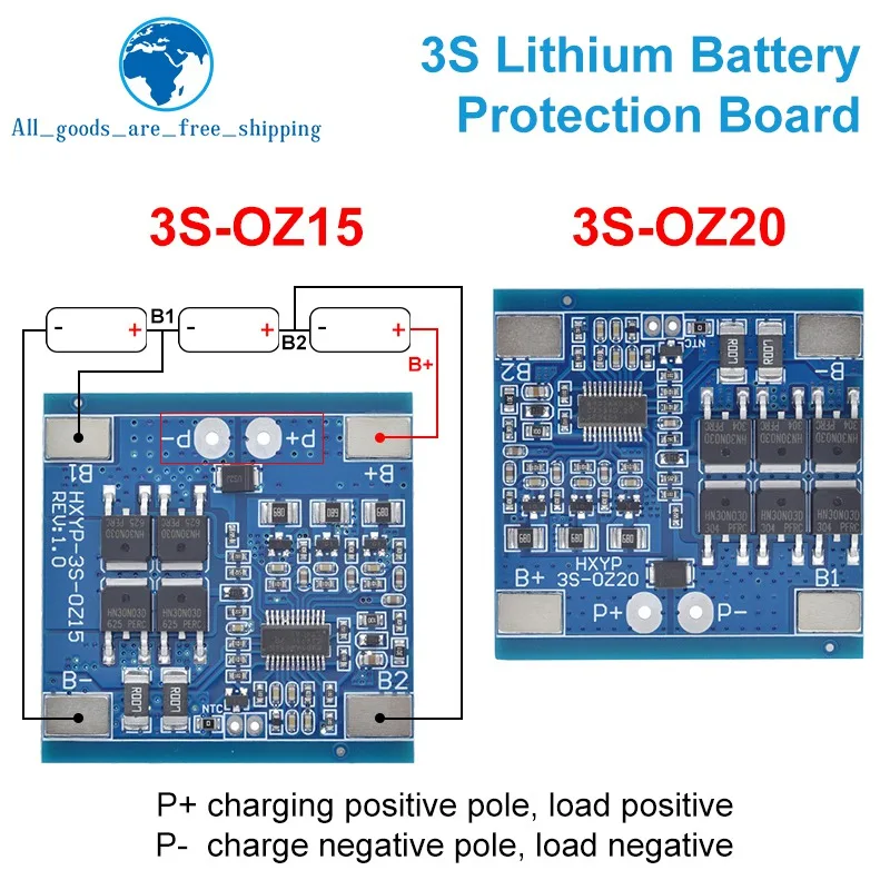 TZT 3S 12V 15A / 20A BMS 18650 Lithium Battery Protection Board 11.1V 12.6V Anti-overcharge With Balance And Temperature Control image 2