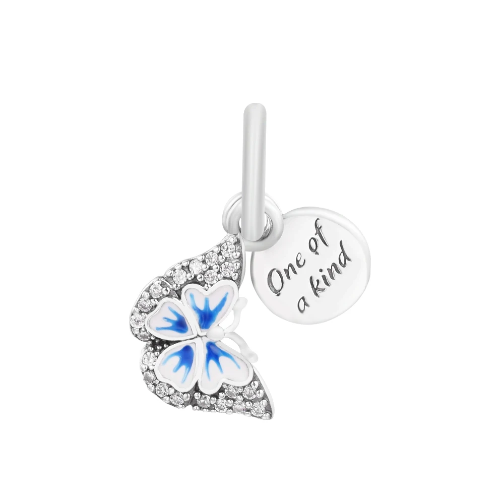 

Blue Butterfly & Quote Double Charm 2022 Spring Fits Beaded Charms Bracelets Fashion Women DIY 925 Sterling Silver Jewelry