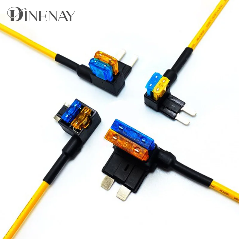 12V Fuse Holder Add-a-circuit TAP Adapter Micro Mini Standard Ford ATM APM Blade Auto Fuse with 10A Blade Car Fuse yellow line