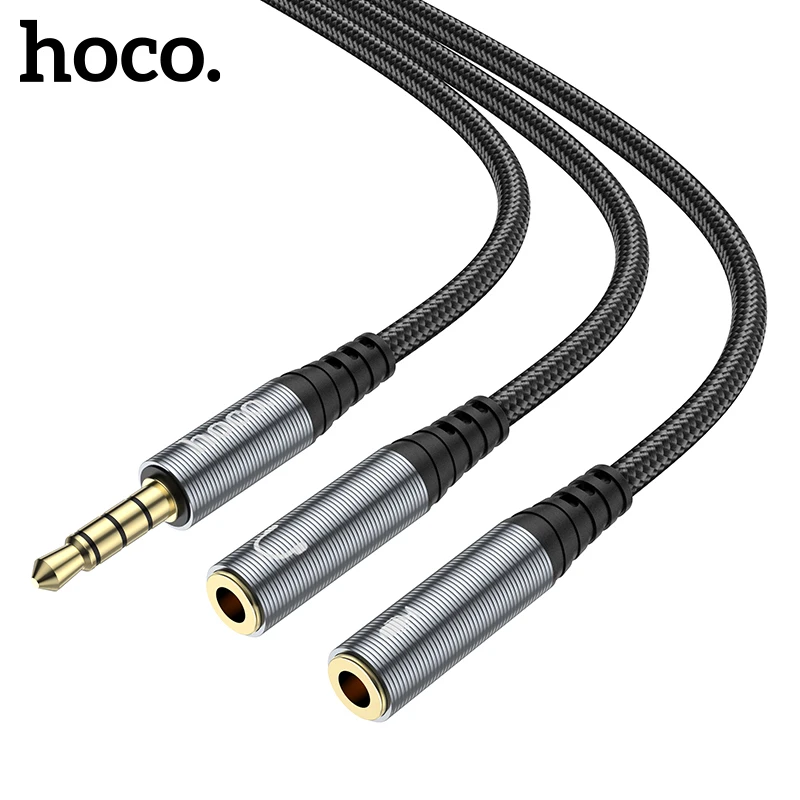 

HOCO 2in1 Nylon Braided 3.5mm Headset Audio Adapter Cable Female to 2 Male/Male to 2 Female Jack Wired Cord For Headphone Laptop