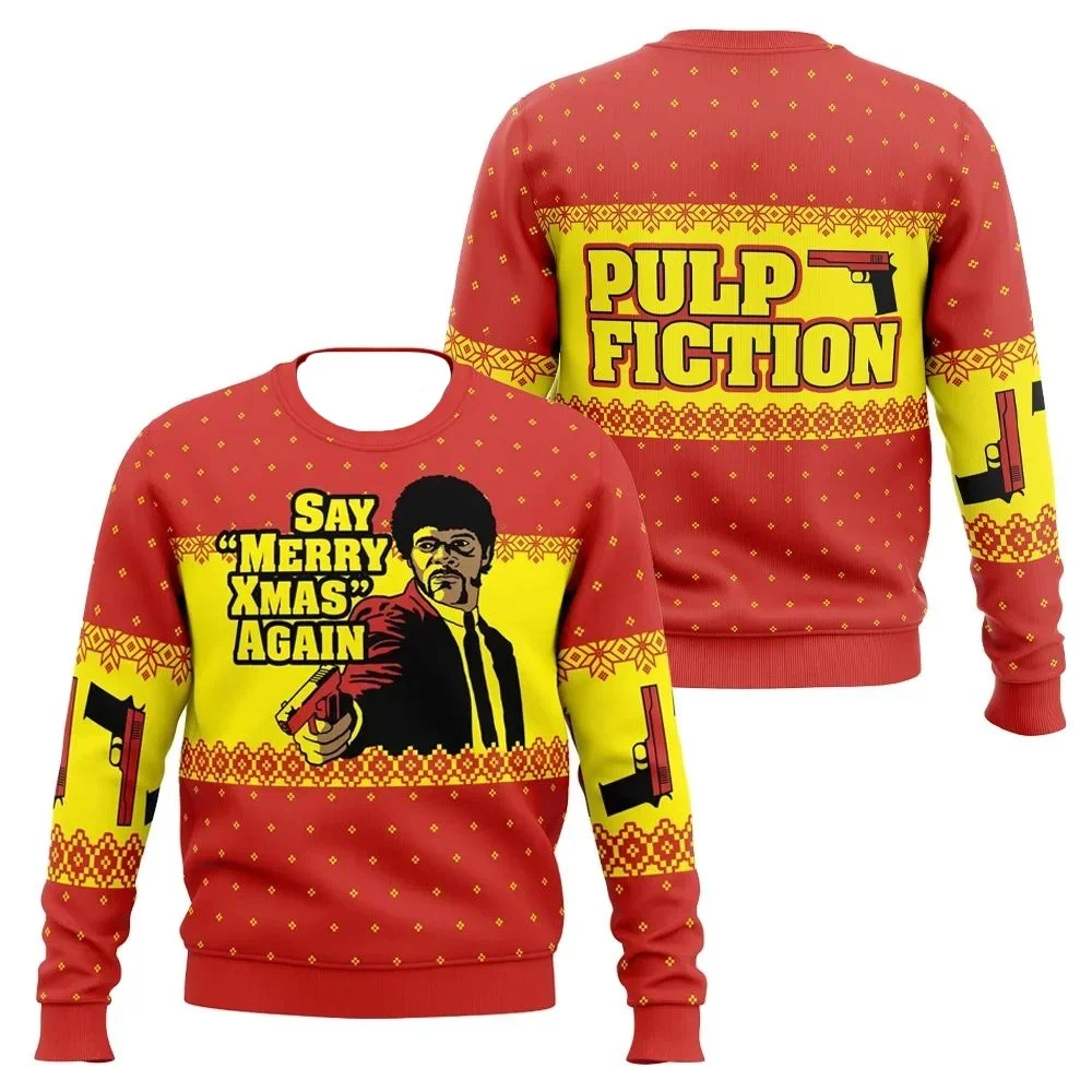 Merry Xmas Again Pulp Fiction Ugly Christmas Sweat Vintage Fiction Movie Sweater Mens Womens Holiday Party Jumper Xmas Gift 2026