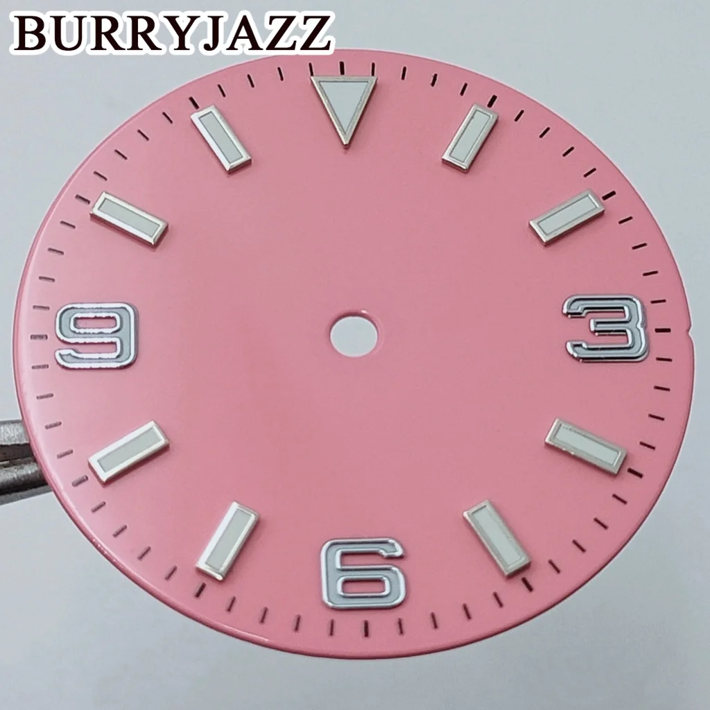 BURRYJAZZ 28.5mmNo Logo NH35 NH36 Watch Dials Pink Blue Black Green Red Dial Green Luminous Fit 3 O\'clock 3.8 O\'clock Case Crown