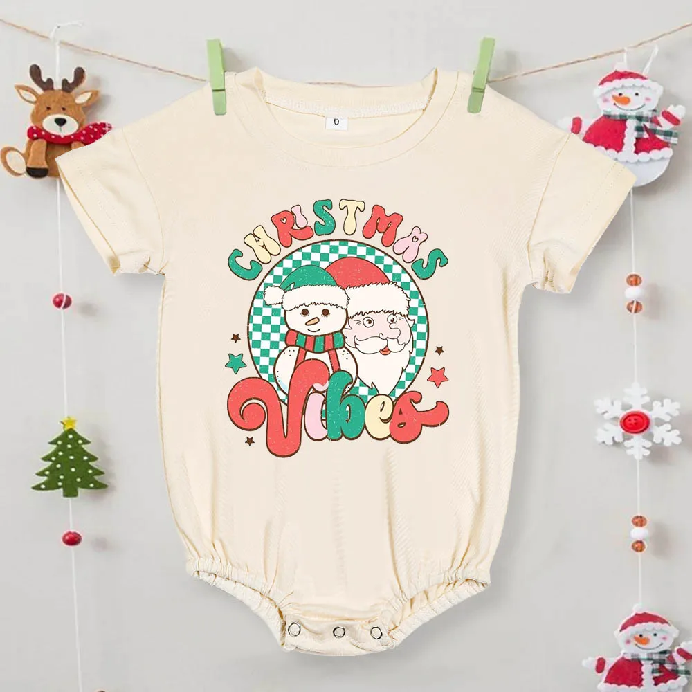 Christmasvibes Santa Snowmen Printed Baby Bubble Romper Newborn Bodysuit Infant Large Baptism Outfit Toddler Xmas Party Clothes